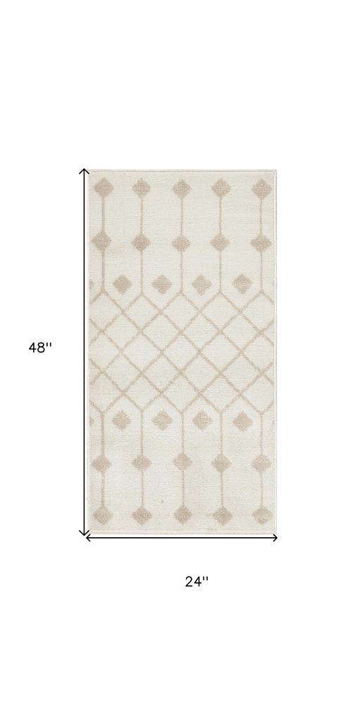 2' X 4' Beige and Ivory Moroccan Power Loom Area Rug