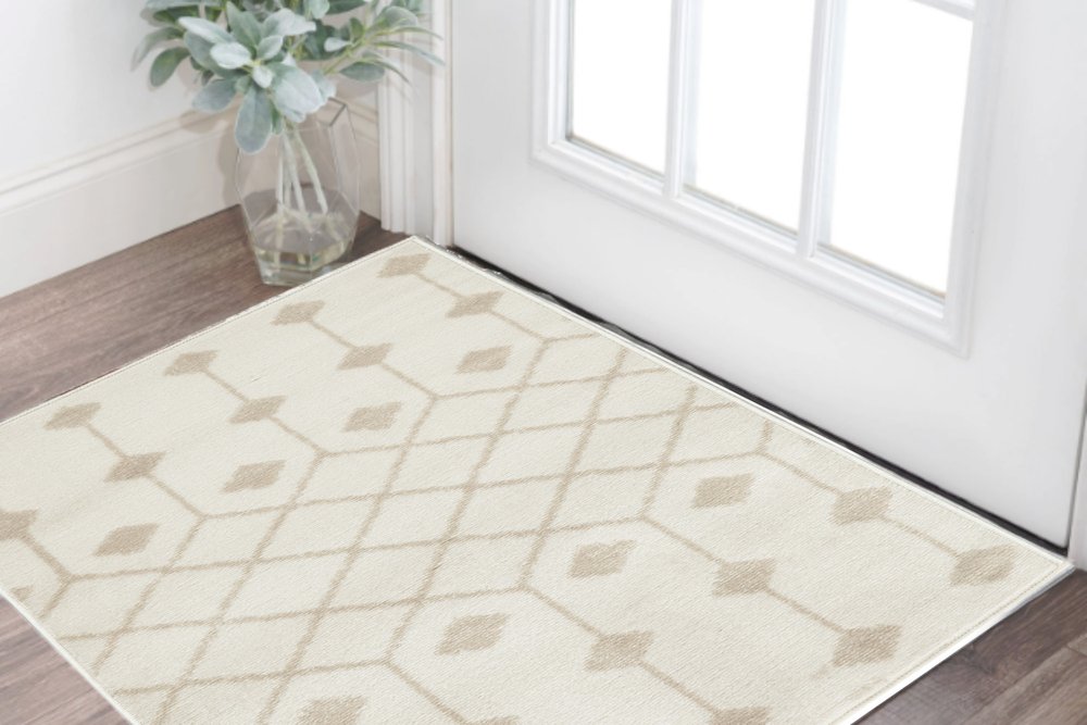 2' X 4' Beige and Ivory Moroccan Power Loom Area Rug