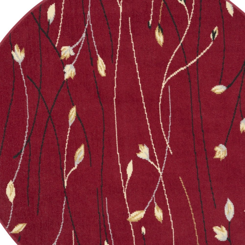 5' Red Black and Ivory Round Floral Vines Power Loom Area Rug