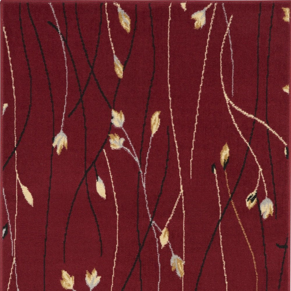 3' X 5' Red Black and Ivory Floral Vines Power Loom Area Rug