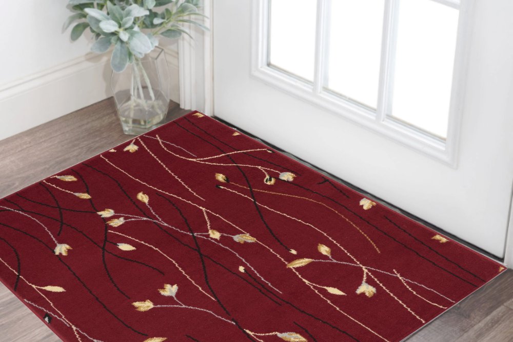 3' X 5' Red Black and Ivory Floral Vines Power Loom Area Rug