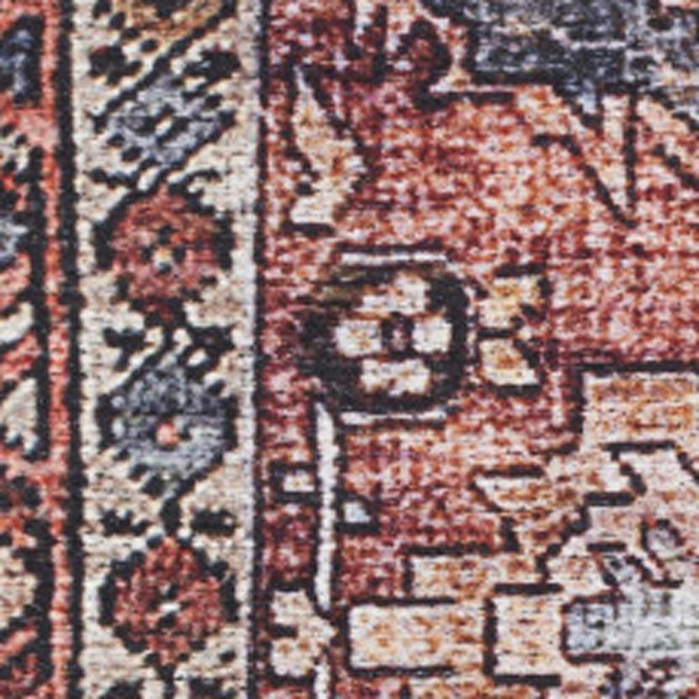 2' X 4' Blue and Red Oriental Power Loom Distressed Washable Non Skid Area Rug