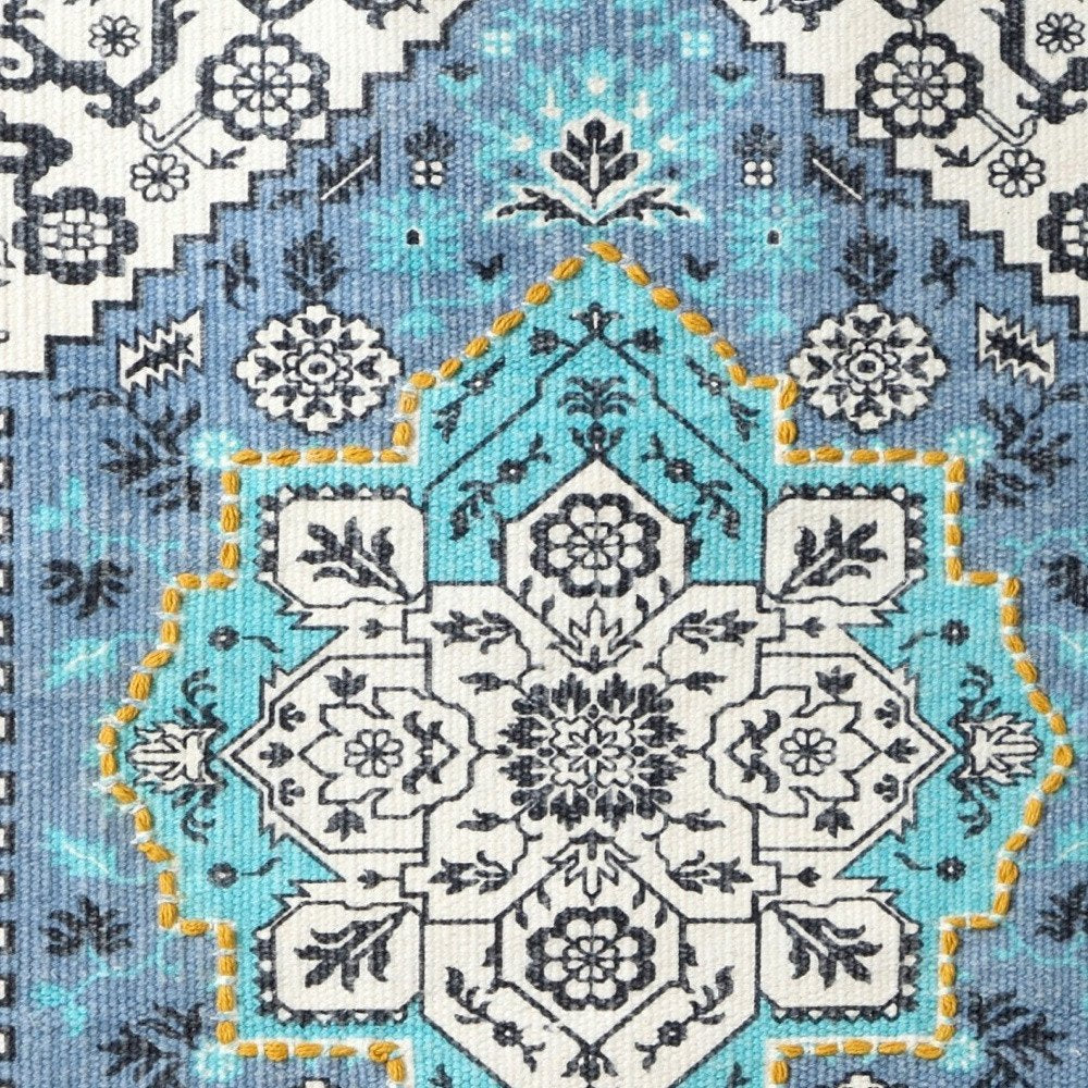 26" X 45" Blue Aqua And Ivory Flower Floral Cotton Macrame Hanging Tapestry
