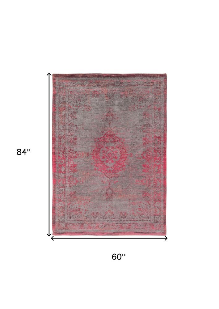 6' X 8' Gray and Pink Medallion Non Skid Area Rug