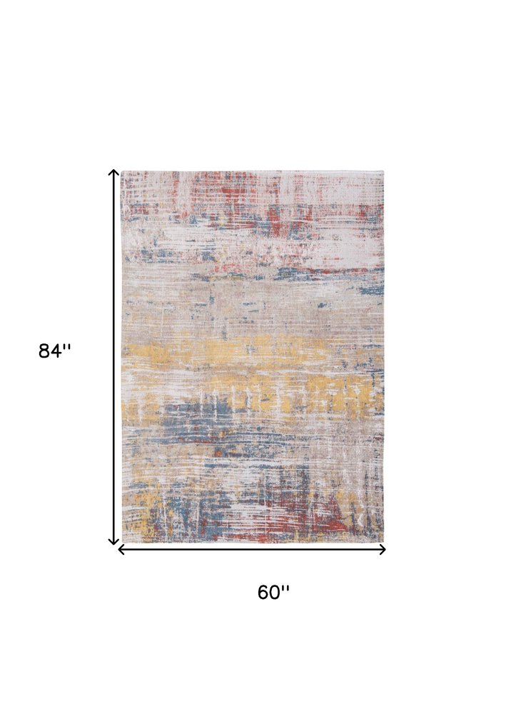 6' X 8' White Abstract Non Skid Area Rug