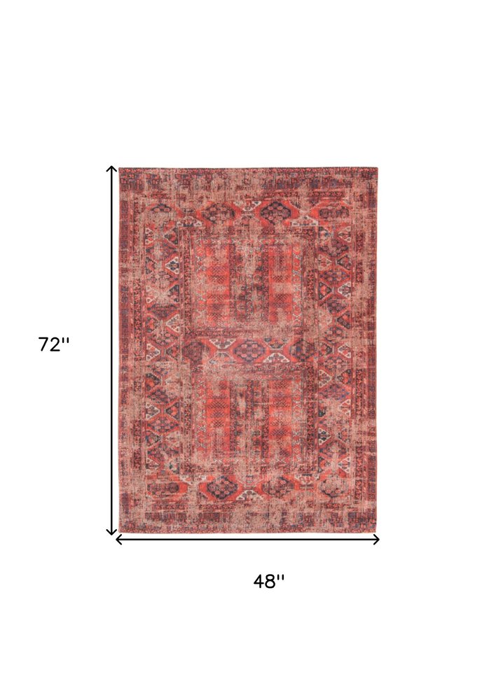 5' X 7' Red Oriental Non Skid Area Rug