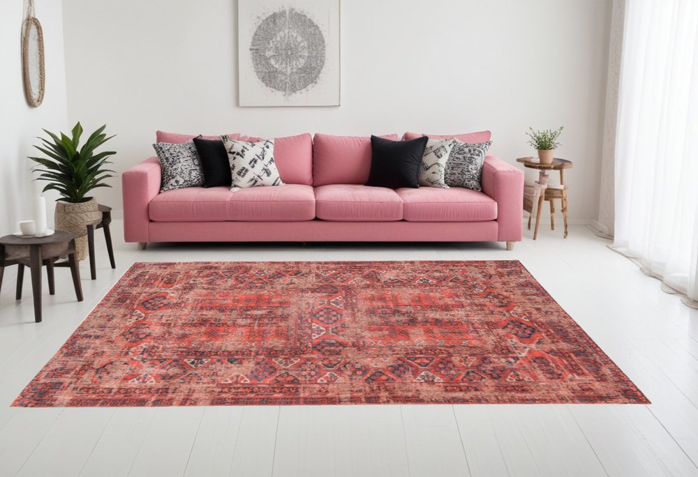 6' X 8' Red Oriental Non Skid Area Rug