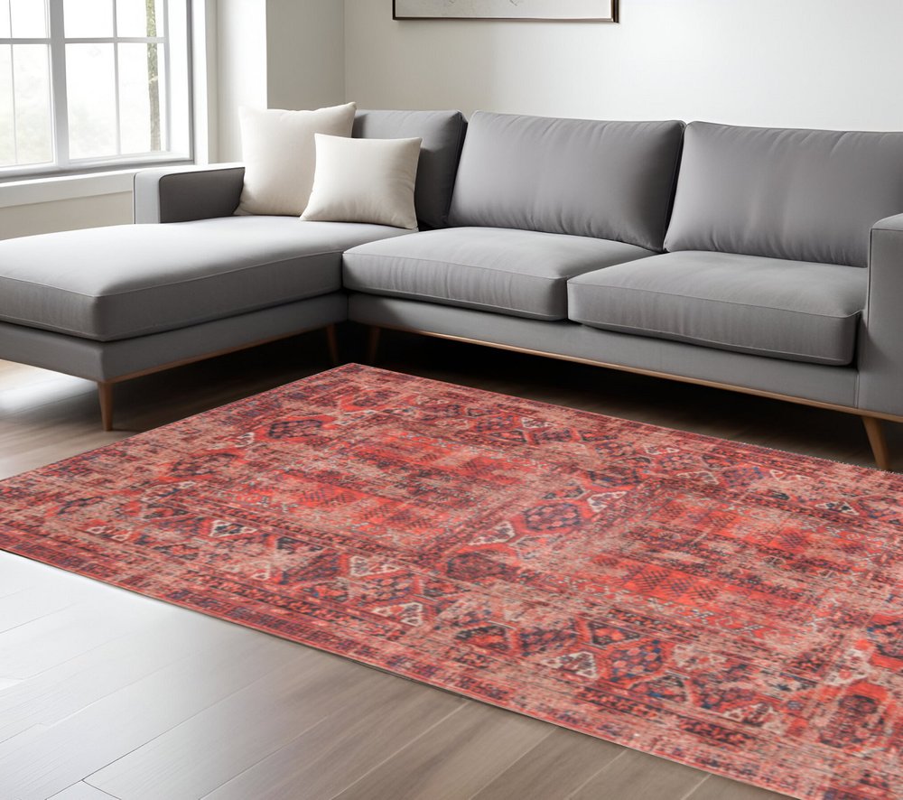 7' X 9' Red Oriental Non Skid Area Rug
