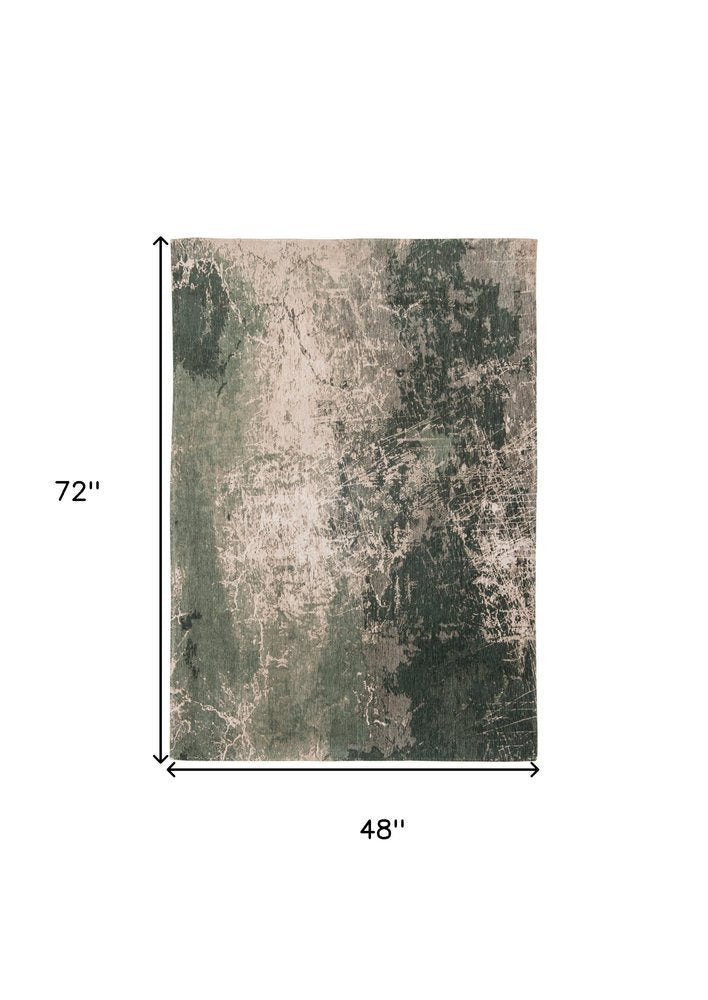 5' X 7' Beige and Green Abstract Non Skid Area Rug