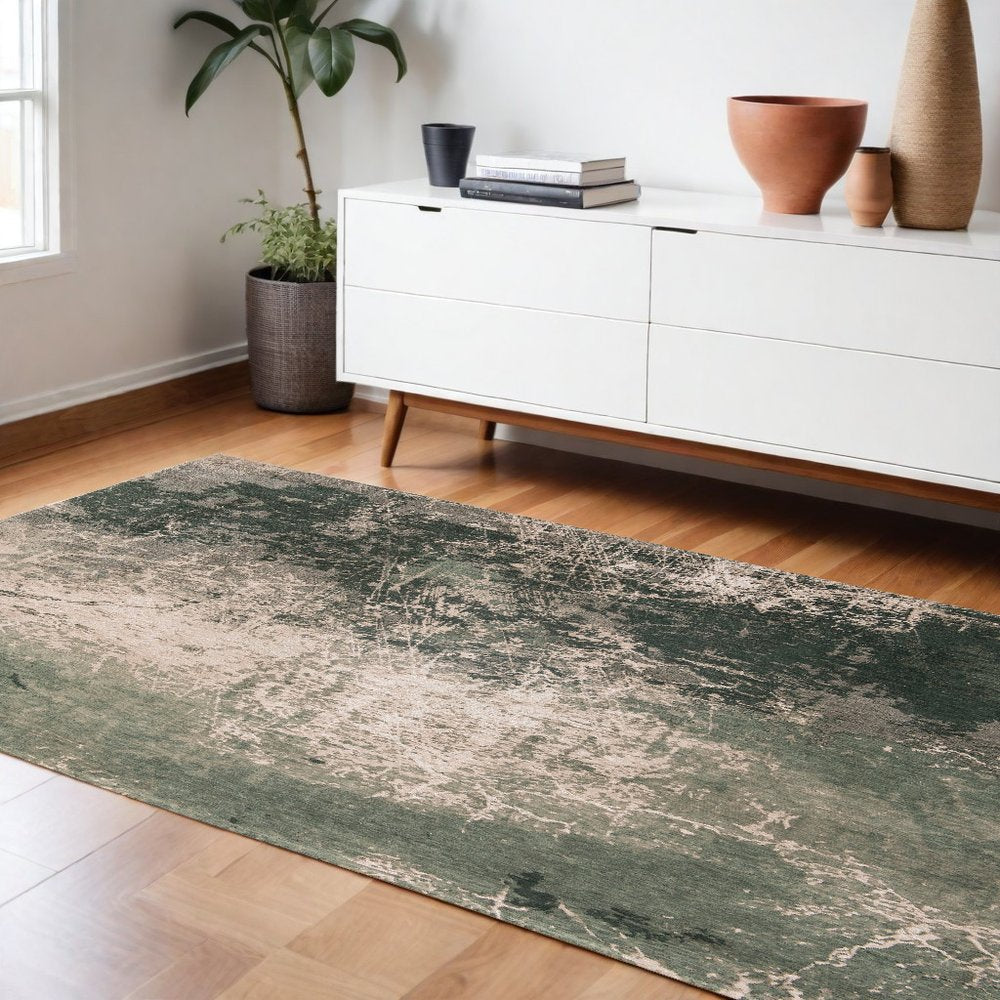6' X 8' Beige and Green Abstract Non Skid Area Rug