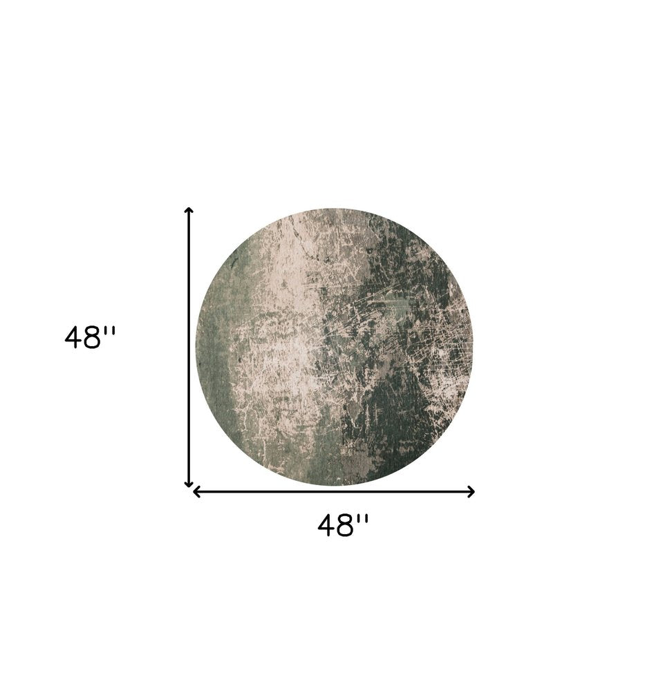 5' Beige and Green Round Abstract Non Skid Area Rug