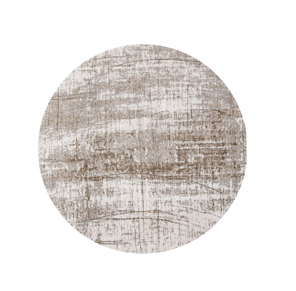 8' Gray and Beige Round Abstract Non Skid Area Rug