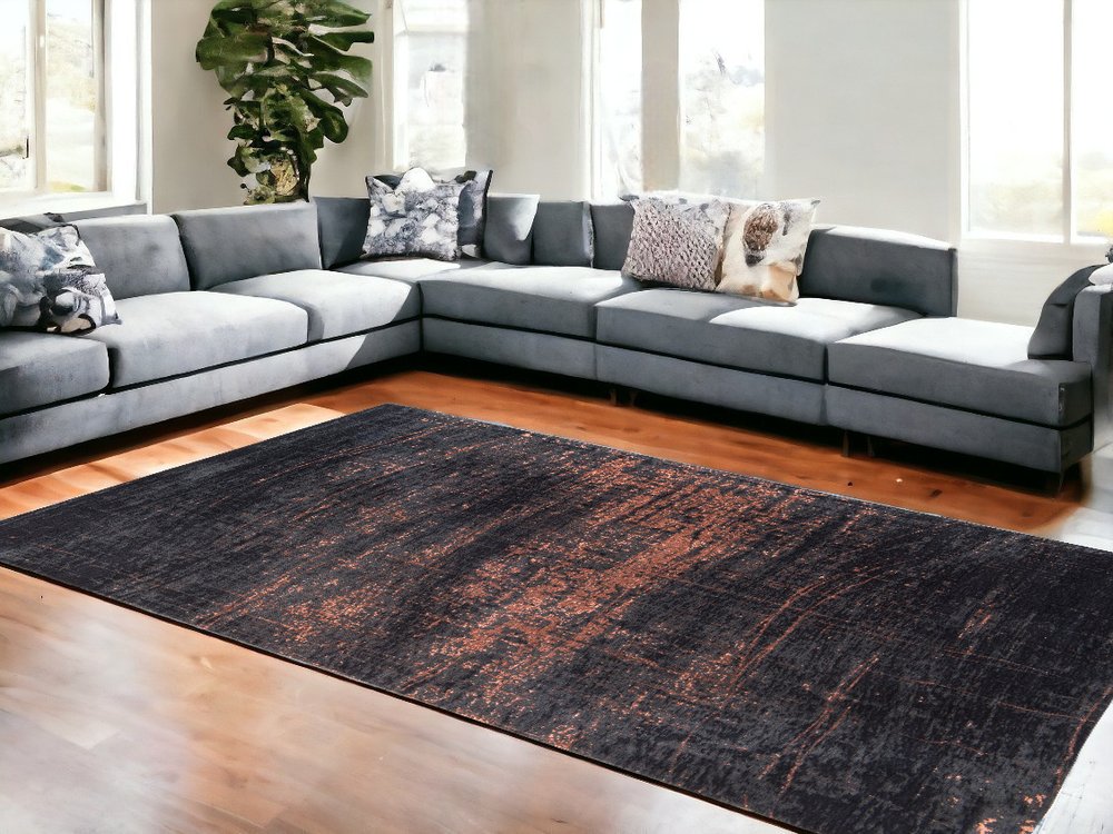 9' X 13' Black and Gold Abstract Non Skid Area Rug