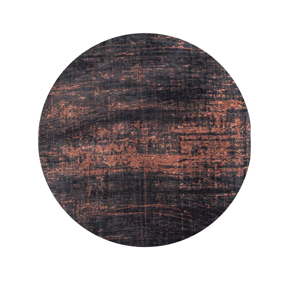 5' Black and Gold Round Abstract Non Skid Area Rug