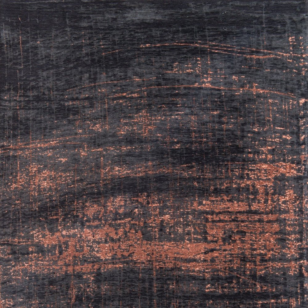 8' Black and Gold Round Abstract Non Skid Area Rug