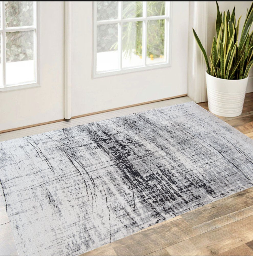 3' X 5' Black and White Abstract Non Skid Area Rug