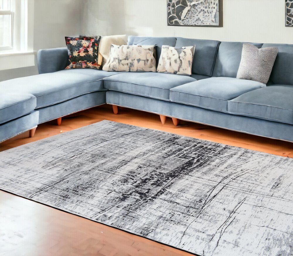 6' X 8' Black and White Abstract Non Skid Area Rug