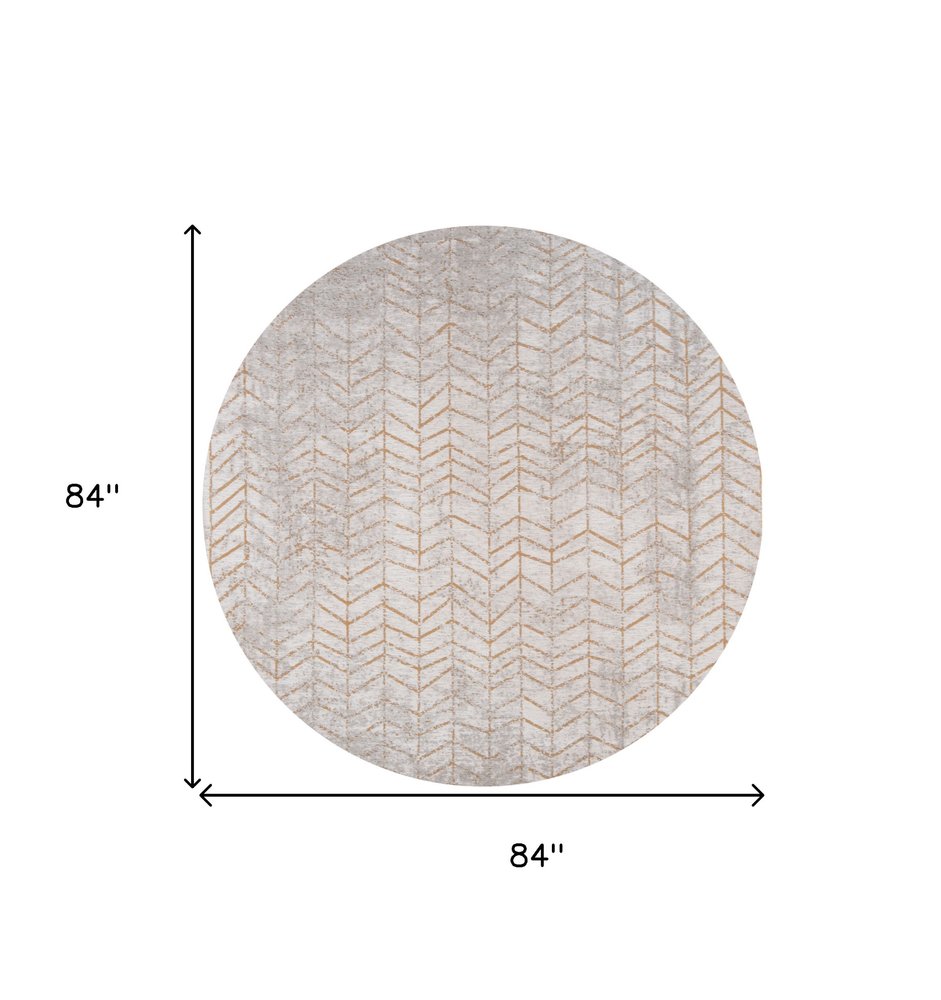 8' Gray and Yellow Round Chevron Non Skid Area Rug