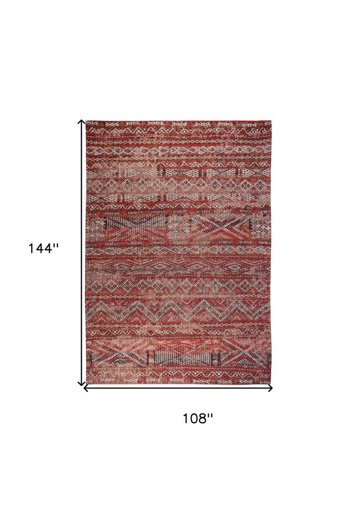 9' X 13' Red and Gray Oriental Non Skid Area Rug