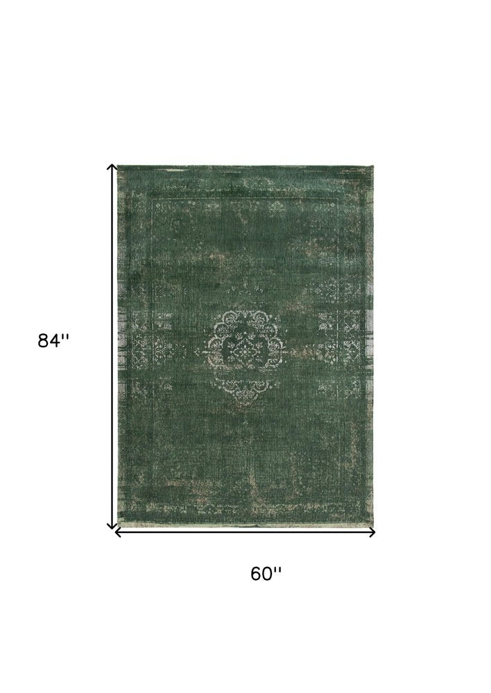 6' X 8' Gray and Green Medallion Non Skid Area Rug