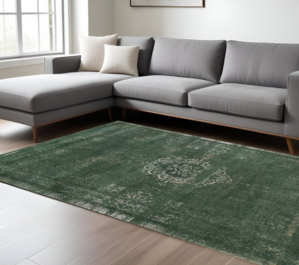6' X 8' Gray and Green Medallion Non Skid Area Rug