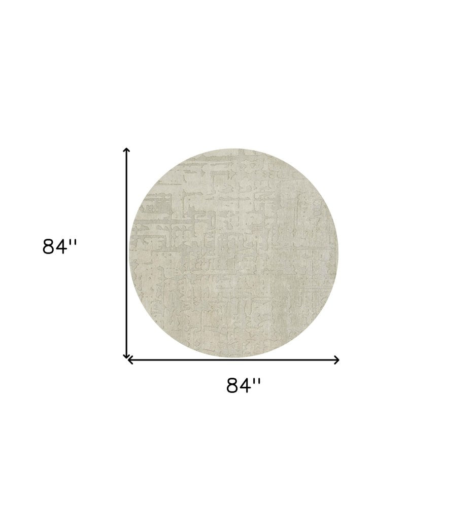 8' Gray and Beige Round Abstract Non Skid Area Rug