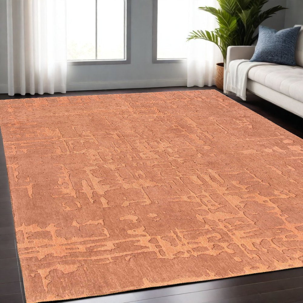 5' X 7' Orange Abstract Non Skid Area Rug