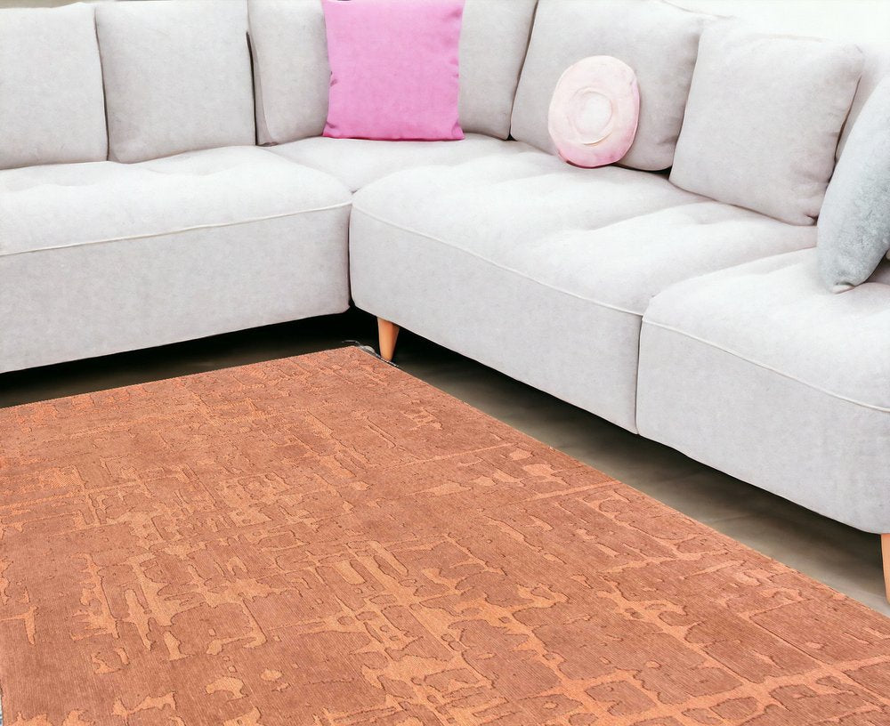 7' X 9' Orange Abstract Non Skid Area Rug
