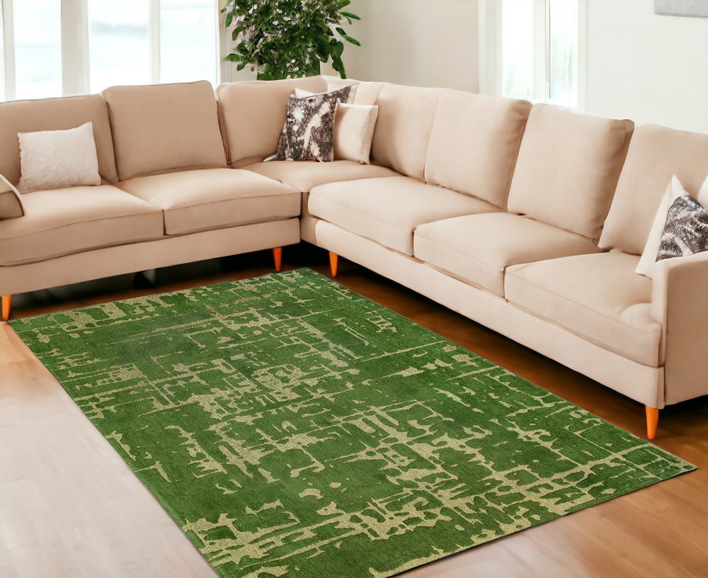 9' X 13' Green Abstract Non Skid Area Rug
