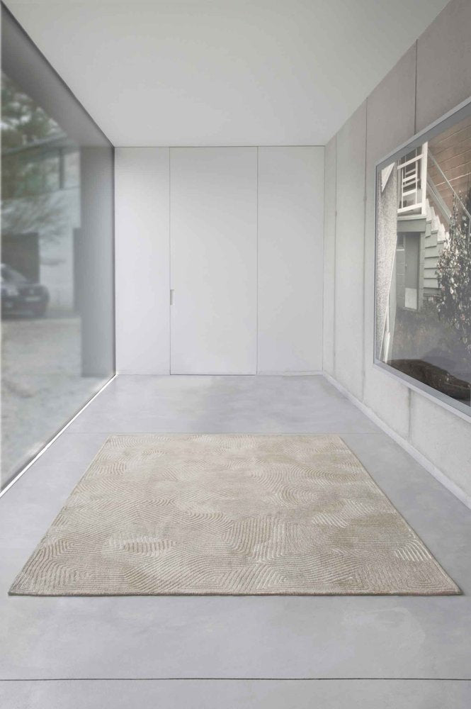 9' X 13' Beige and White Abstract Non Skid Area Rug