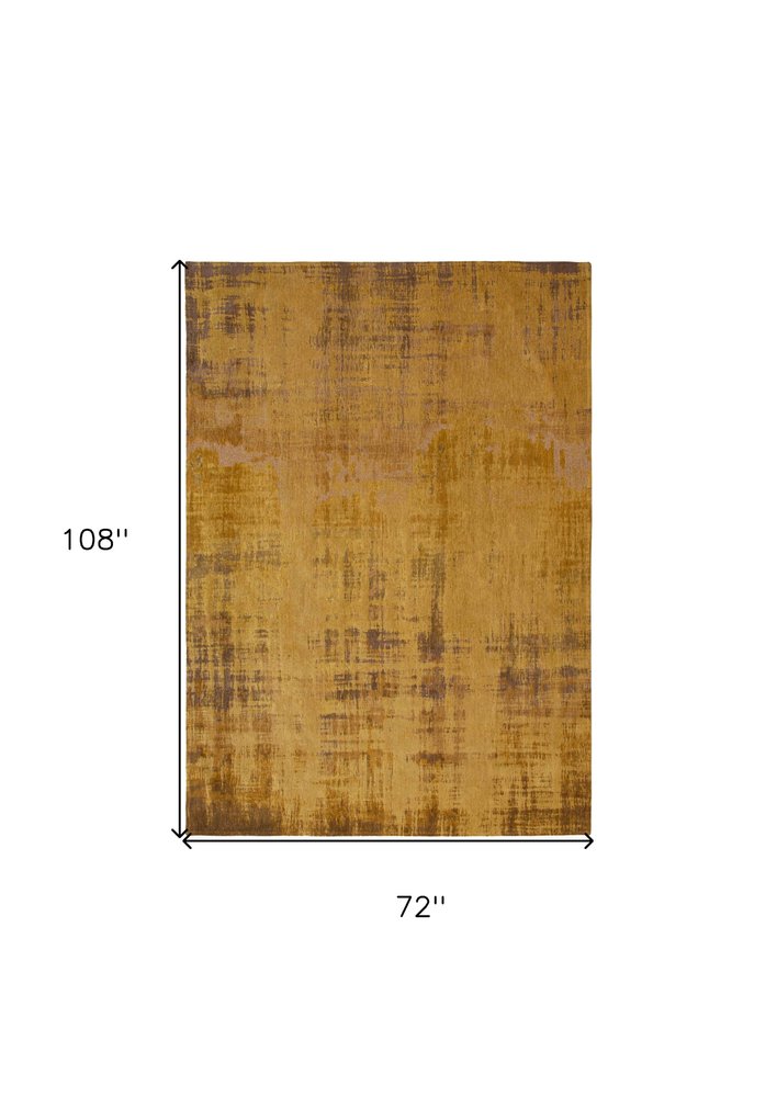 7' X 9' Yellow and Brown Abstract Non Skid Area Rug