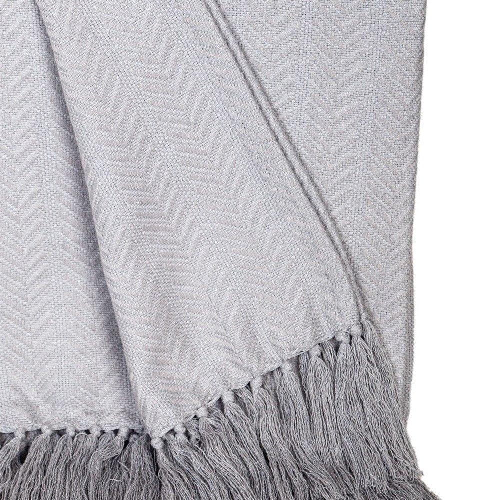 50" X 60" Gray Woven Cotton Herringbone Throw Blanket with Fringe