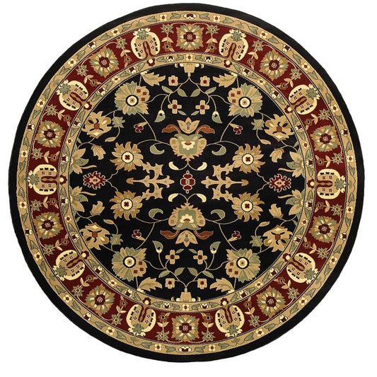 6' Black and Red Round Floral Area Rug