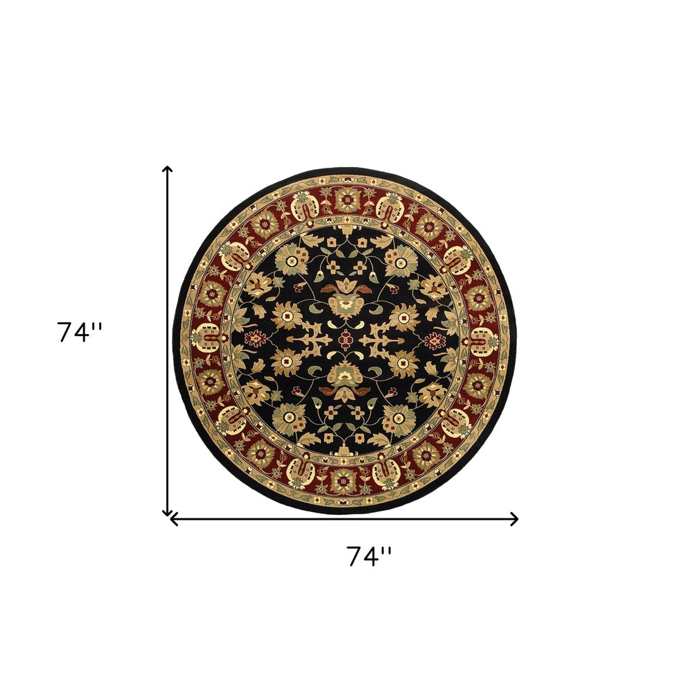 6' Black and Red Round Floral Area Rug