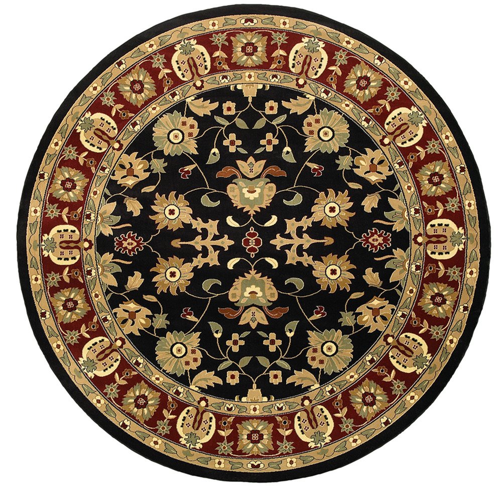 6' Black and Red Round Floral Area Rug
