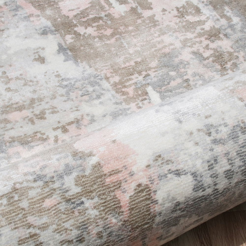 2' X 3' Gray and Pink Abstract Hand Loomed Area Rug