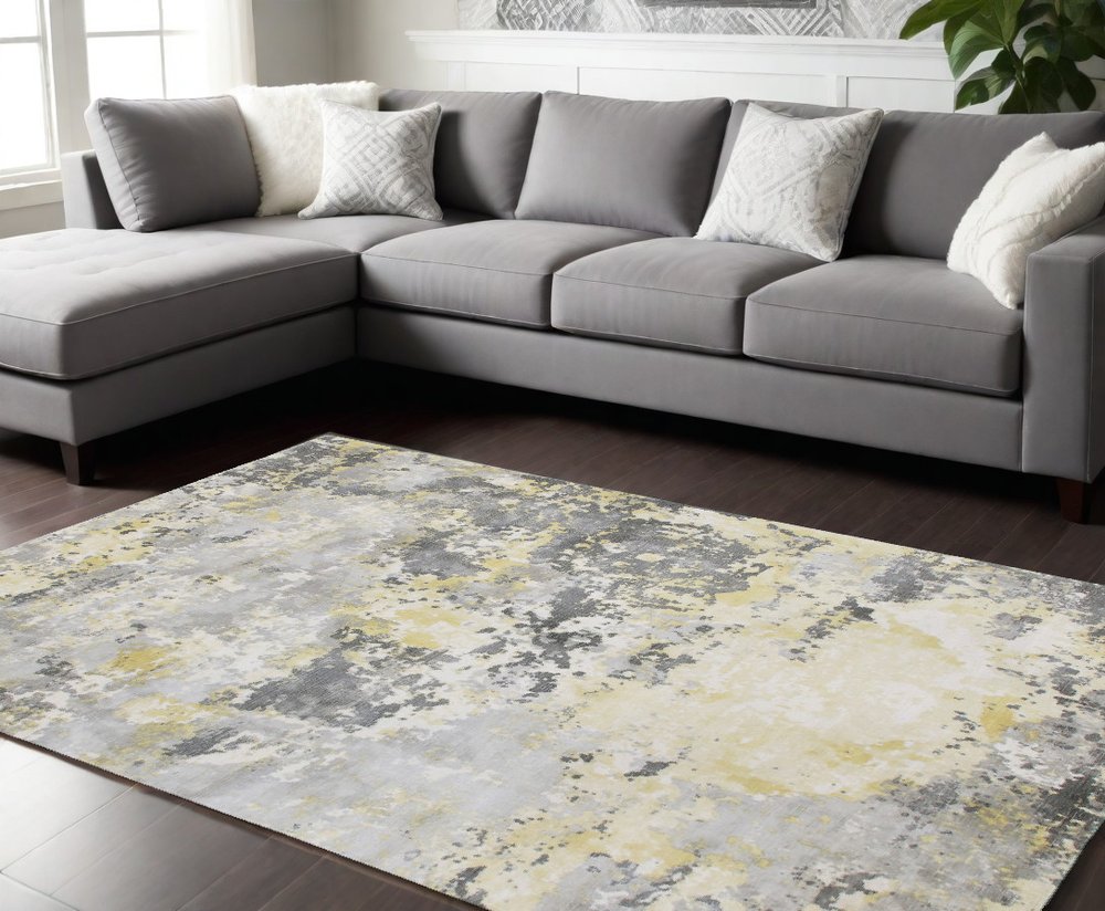 2' X 3' Gray and Yellow Abstract Hand Loomed Area Rug