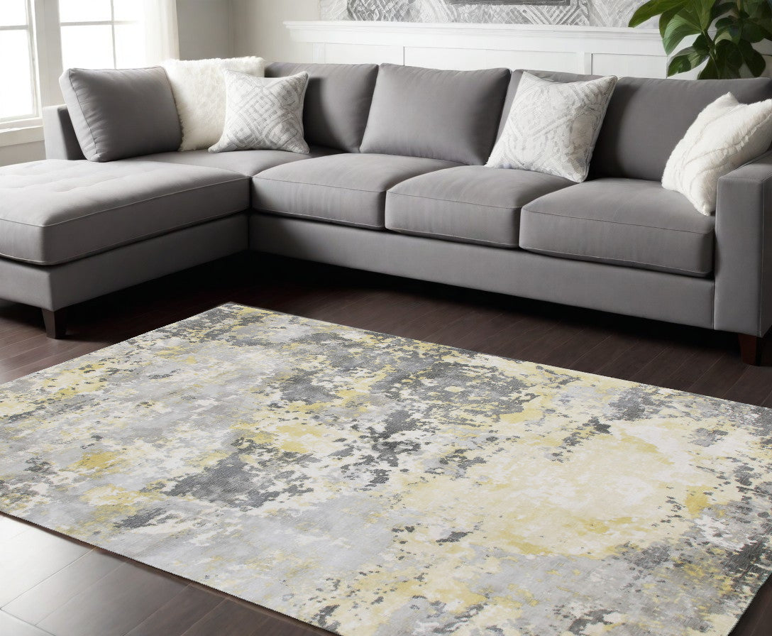 2' X 3' Gray and Yellow Abstract Hand Loomed Area Rug