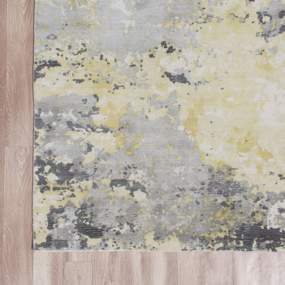 2' X 3' Gray and Yellow Abstract Hand Loomed Area Rug