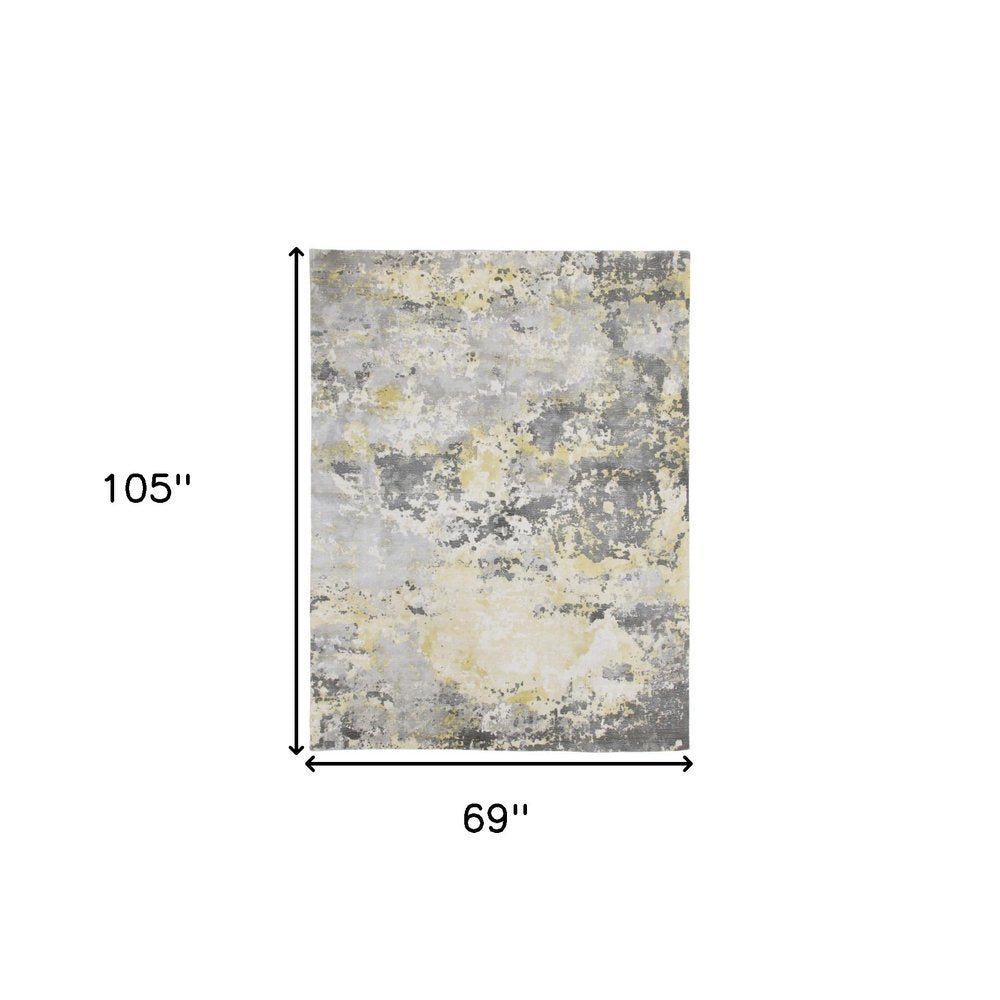 2' X 3' Gray and Yellow Abstract Hand Loomed Area Rug