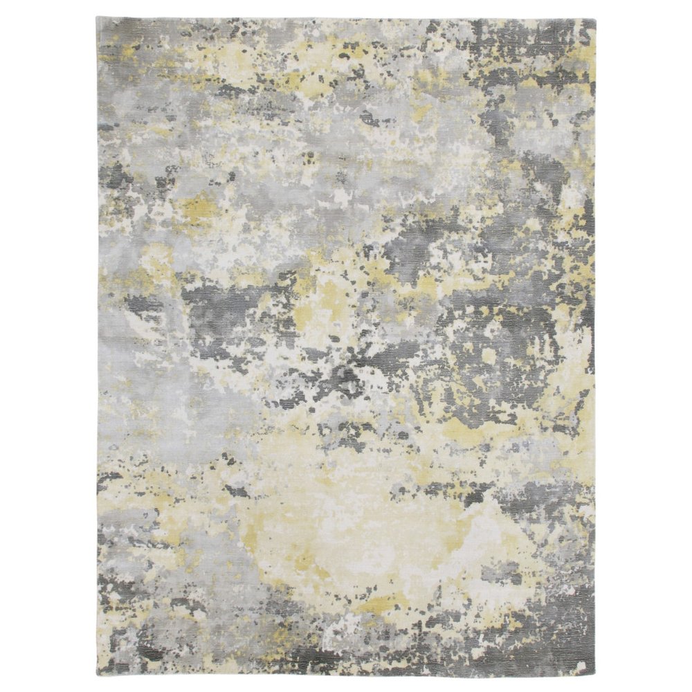 2' X 3' Gray and Yellow Abstract Hand Loomed Area Rug