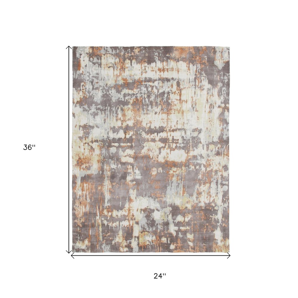 2' X 3' Brown Abstract Hand Loomed Area Rug