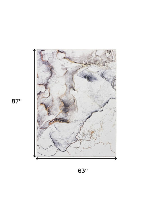 5' X 7' Black and Gold Abstract Power Loom Area Rug