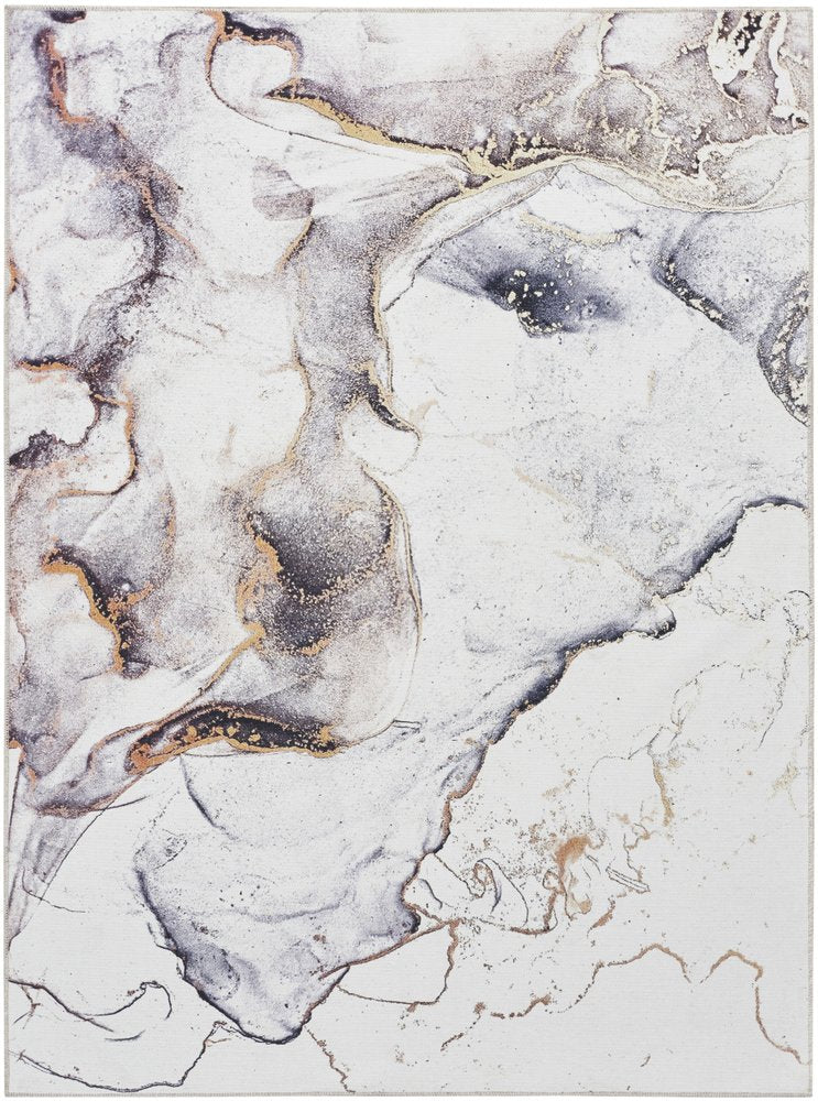 5' X 7' Black and Gold Abstract Power Loom Area Rug