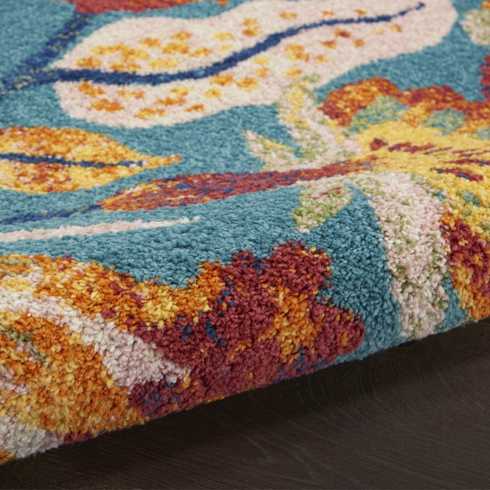 5' X 7' Aqua Floral Power Loom Area Rug