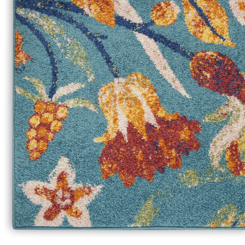 5' X 7' Aqua Floral Power Loom Area Rug