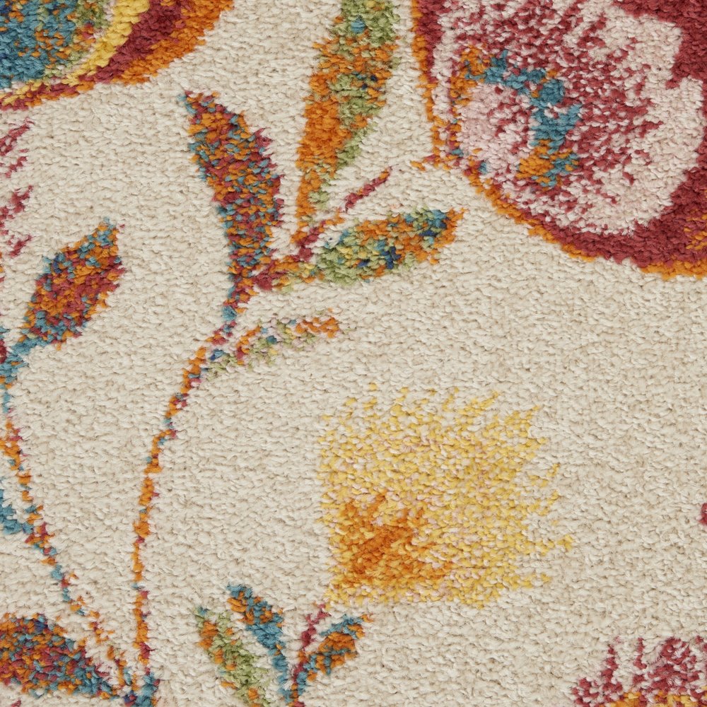 5' X 7' Cream Floral Power Loom Area Rug