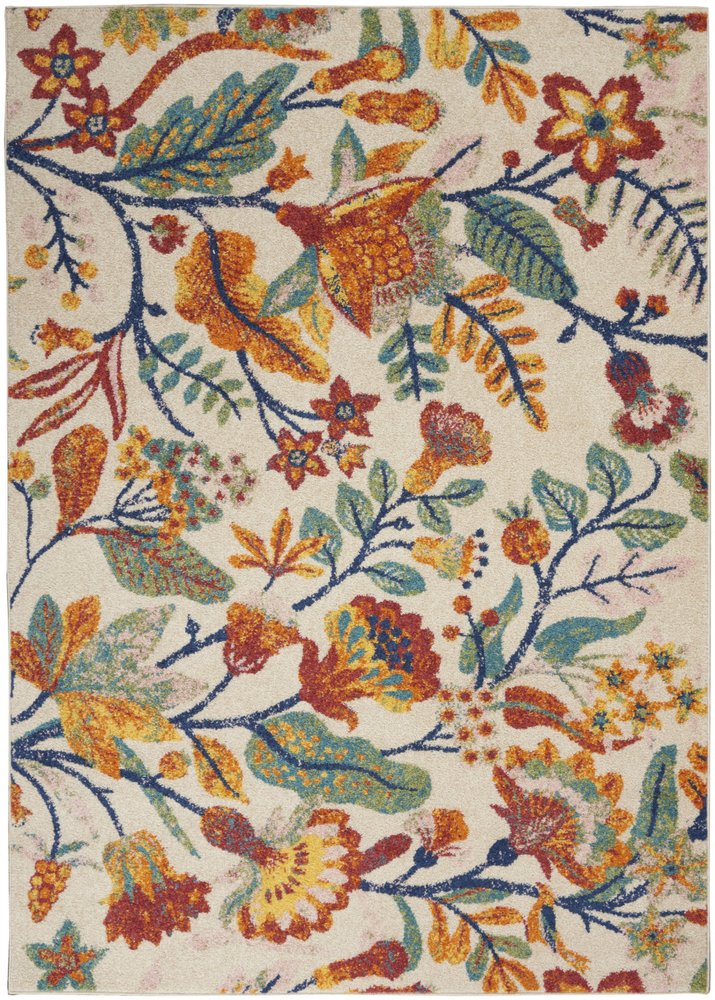 5' X 7' Cream Floral Power Loom Area Rug