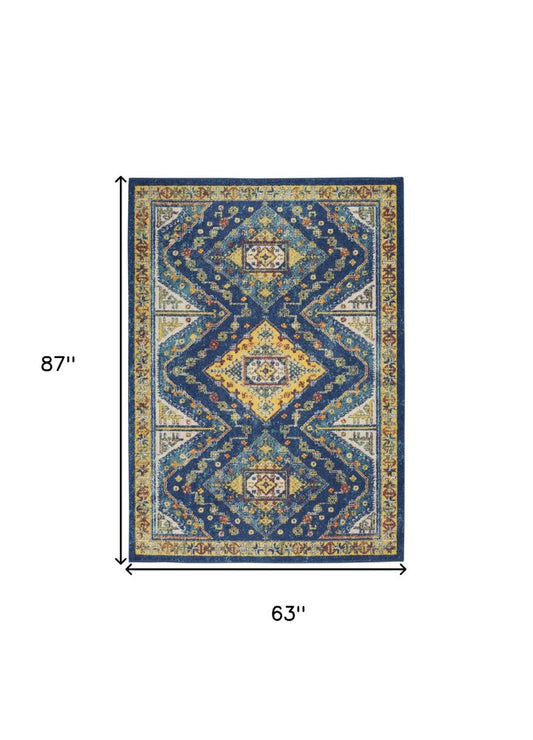 5' X 7' Blue and Yellow Geometric Power Loom Area Rug