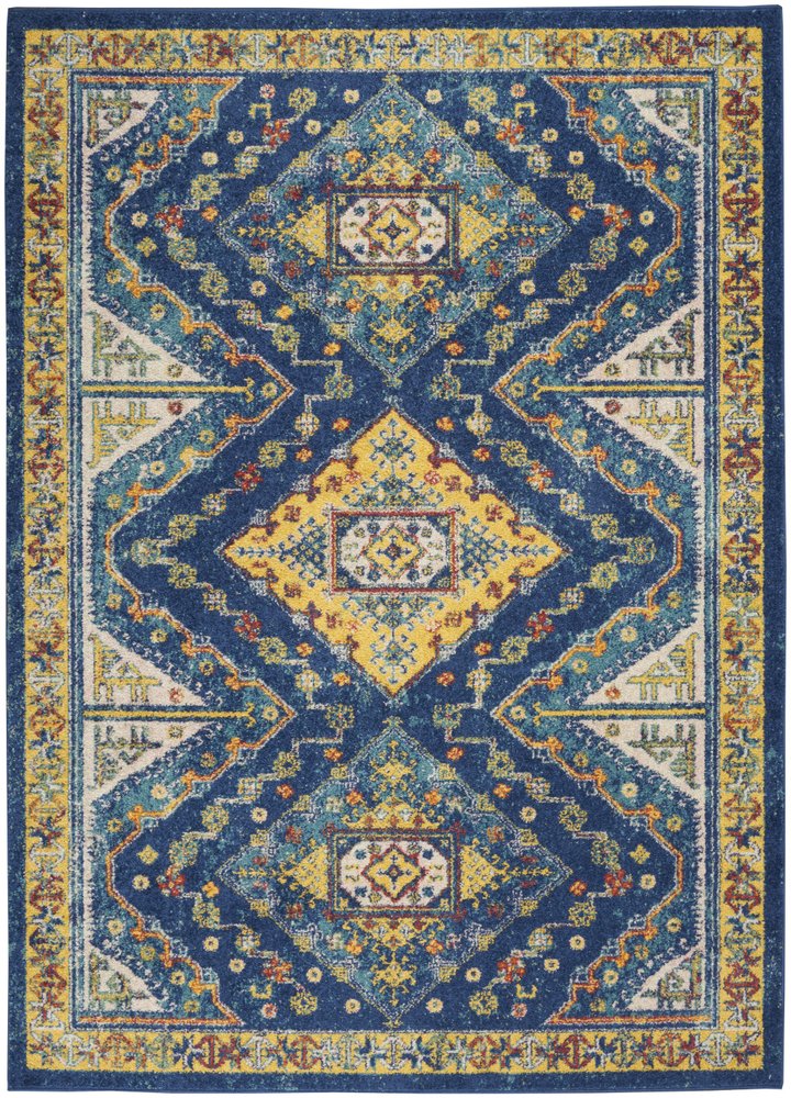 5' X 7' Blue and Yellow Geometric Power Loom Area Rug